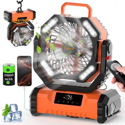 Ventilador de Camping  Recargable 20000mAh con Luz LED,5 Velocidades + Control Remoto + 270° Dirección + Pantalla Táctil